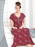 Print Me pretty Long Nighty In Maroon - Cotton - Camey Shop