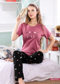 Be Different Top & Pyjama Set in Dusty Pink & Black - Cotton - Camey Shop