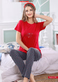 Good Things Top & Pyjama Set in Red & Grey - Cotton - Camey Shop
