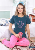 Be you Tiful Top & Pyjama Set in Teal & Pink - Cotton - Camey Shop